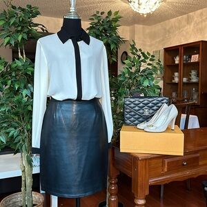 Roots 100% Genuine Black Leather Pencil Skirt Fits Size 2-4 Office Work